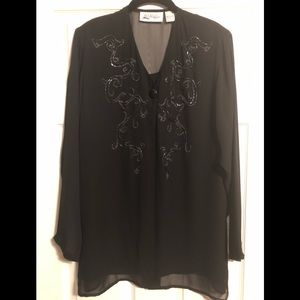 Yves St. Clair Sheer Black Blouse with Sequin Front